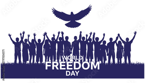 World freedom day celebration with dove and silhouetted crowd