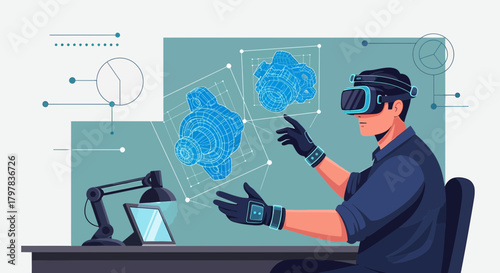 Innovative virtual reality design showcasing technical modeling in immersive environment