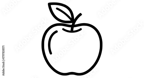 Vector of an apple with leaf, simple line art, clean outline, isolated on white background