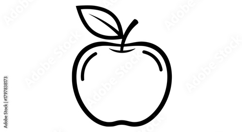 Vector of an apple with leaf, simple line art, clean outline, isolated on white background