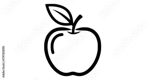 Vector of an apple with leaf, simple line art, clean outline, isolated on white background