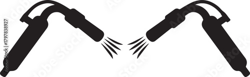 Black silhouettes of welding torches spraying sparks metalwork industrial