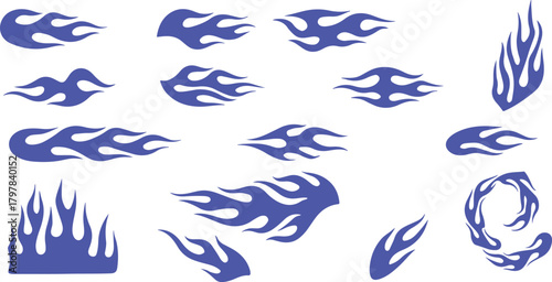 Collection of Blue Flame Graphics with Transparent Background fire