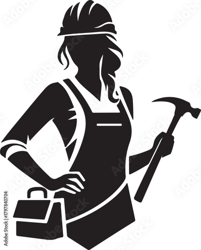 Print Silhouette of a female construction worker holding a hammer