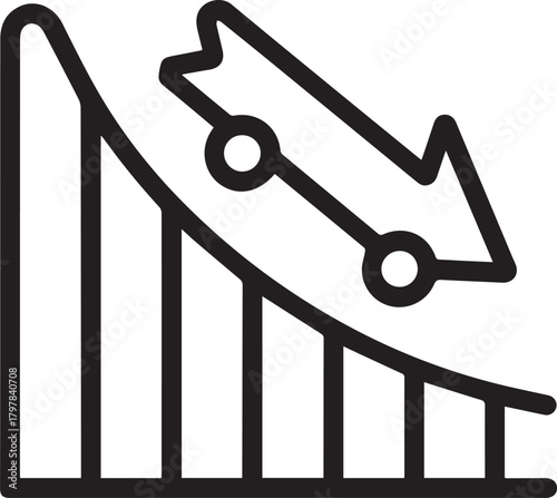 Downward trending graph with arrow showing decline, illustrating economic downturn or business loss, perfect for presentations about market challenges