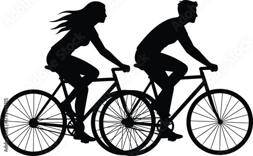 Silhouette, bicycle, couple, cycling, outdoor, motion, sport, fitness, travel, friendship, leisure, ride, sunset, freedom, lifestyle, exercise, teamwork, adventure, healthy, companionship