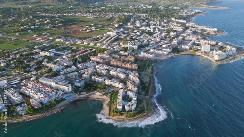 Aerial Sunrise Over San Antonio Bay: Capturing the Resort Town and Marina of Ibiza's West Coast