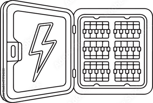 Electrical panel with lightning bolt symbol and fuse slots fuse box electricity