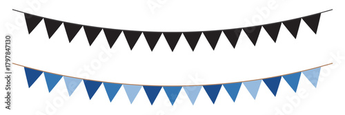 Festive flag garland. Retro bunting in simple style. Flag garlands for party decoration. Carnival bunting with flags. Decorative party pennants for birthday celebration, festival and fair background.
