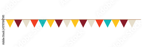 Festive flag garland. Retro bunting in simple style. Flag garlands for party decoration. Carnival bunting with flags. Decorative party pennants for birthday celebration, festival and fair background.