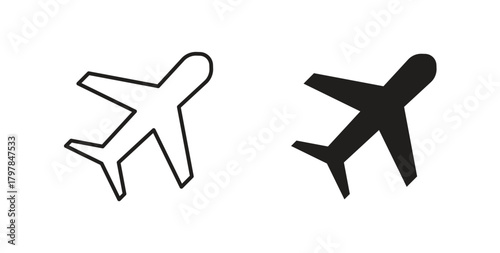 Airplane icon with editable stroke and flat vector pack