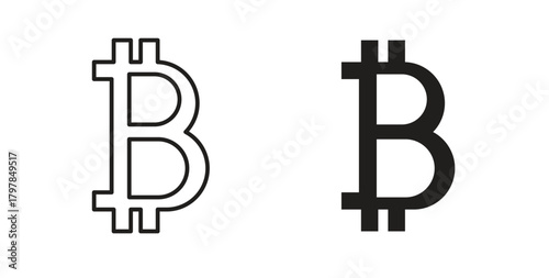 Bitcoin icon with editable stroke and flat vector pack