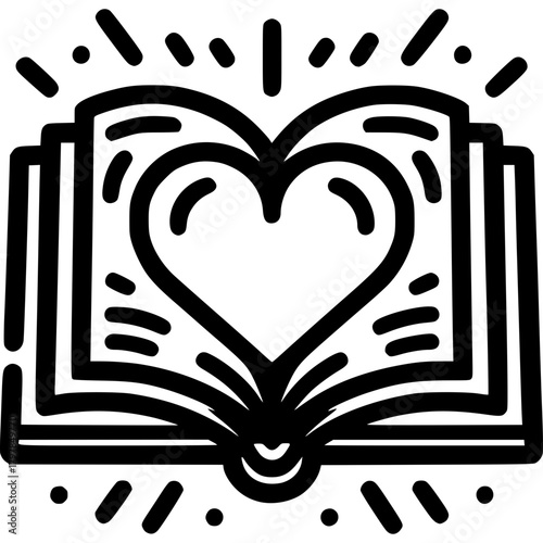 Love of Reading: An open book illustration, radiating with joy, reveals a heart-shaped outline, symbolizing the love and wisdom found within the pages.