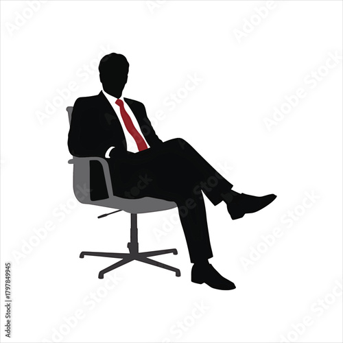 Businessman Sitting on Office Chair with Red Tie Silhouette
