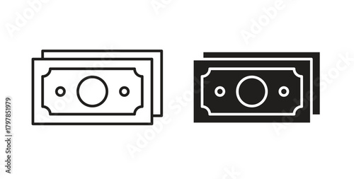Cash icon with editable stroke and flat vector pack