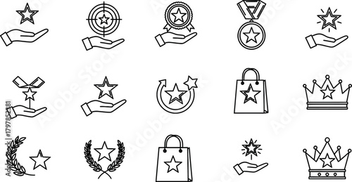 Collection of hand drawn doodle icons representing success achievement goals and rewards