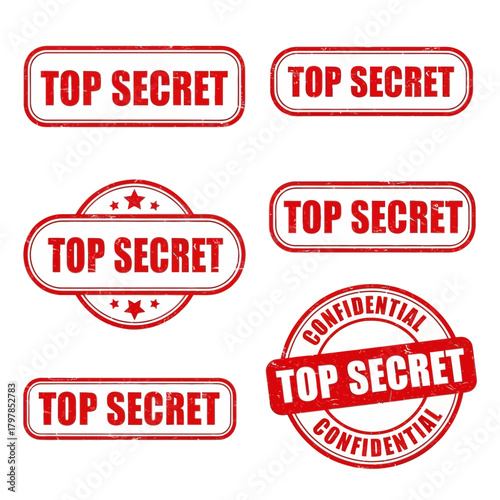 Top Secret Stamp Vector Set | Confidential Red Seal Badges | Classified Document Labels