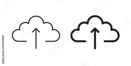 Cloud upload icon with editable stroke and flat vector pack