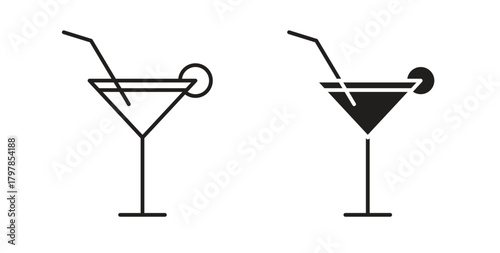 Cocktail icon with editable stroke and flat vector pack