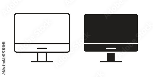 Computer screen icon with editable stroke and flat vector pack
