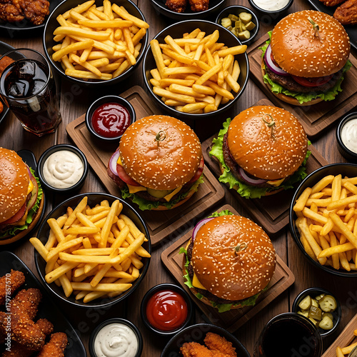 A generous spread of delicious burgers and crispy french fries, perfect for a satisfying meal