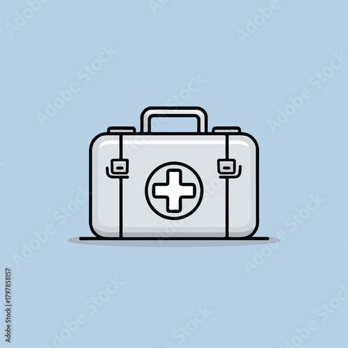 First Aid Kit Illustration on Light Blue Background Healthcare and Medical Emergency Equipment for Treatment and Assistance in Various Situations Safety and Preparedness