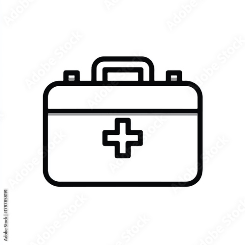 First Aid Kit Illustration in Black Outline Offering Healthcare and Medical Assistance Ready for Emergency Situations and Preparedness Plans