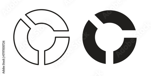 Donut chart icon with editable stroke and flat vector pack