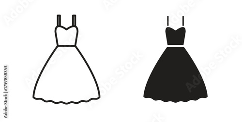 Dress icon with editable stroke and flat vector pack