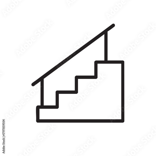 A simple line drawing depicts a staircase with a railing and a solid base indicating upward movement