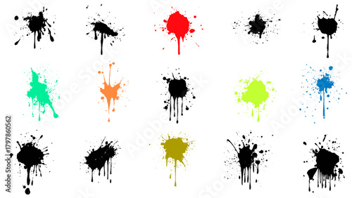 Vector set of colored blots on the white background. Art brushes pack. Vector illustration 