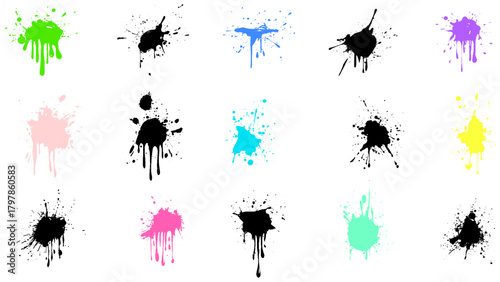 Vector set of colored blots on the white background. Art brushes pack. Vector illustration 