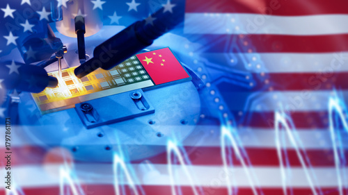 Bild auf Leinwand Microchip production symbolizes US and China technology competition