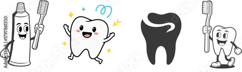 Collation of teeth with different activities, vector illustration.
