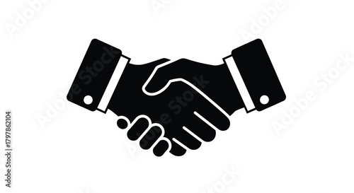 A simple black and white illustration depicting a formal handshake