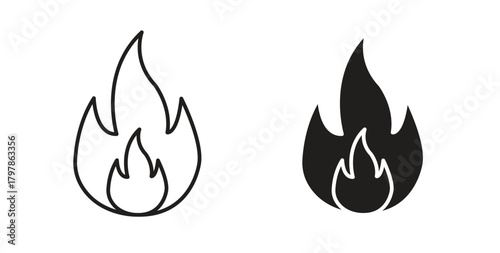 Flame icon with editable stroke and flat vector pack