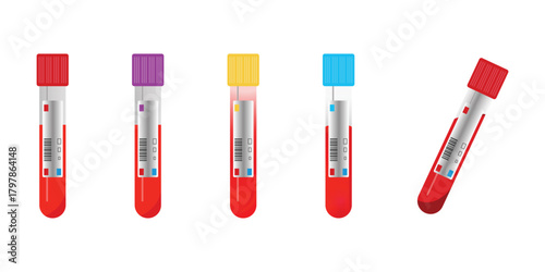 set of Blood sample tube isolated on transparent background for medical analysis, research, and healthcare diagnostics