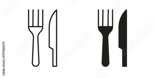 Fork and Knife icon with editable stroke and flat vector pack