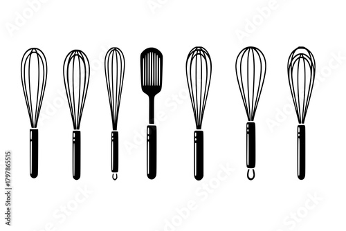 Black Vector Silhouette of Classic Kitchen Whisk - Cooking & Baking Tool
