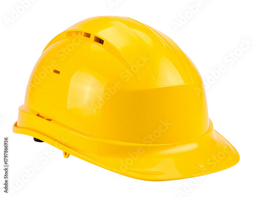 Angled Front View of High-Vis Construction Helmet with Reflective Strip and Water-Deflecting Rim, Isolated