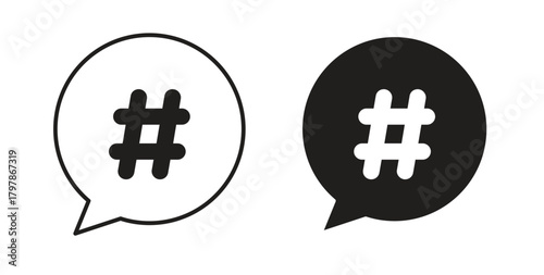 Hashtag icon with editable stroke and flat vector pack