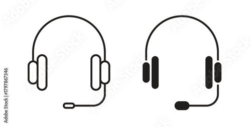 Headphones icon with editable stroke and flat vector pack