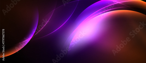 Abstract flowing shapes, vibrant colors blend. Dramatic lighting creates dynamic visual impact. Dark background emphasizes luminosity.