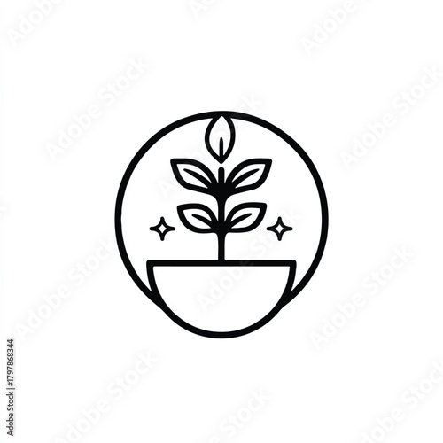 Minimalist plant in a pot logo design promoting growth and sustainability circular vector illustration suitable for branding eco friendly products and nature related projects