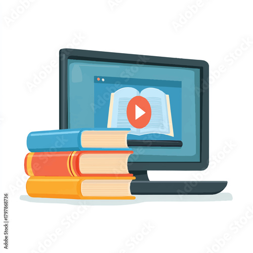 Online education and learning resources digital platform for courses and tutorials with books and computer offering knowledge and opportunities in remote schooling and personal growth