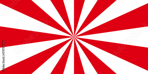 A red and white pattern with a red and white striped pattern. Sunburst beam light vintage shine and graphic summer explosion pattern. Gradient bright sunrise isolated glow striped.