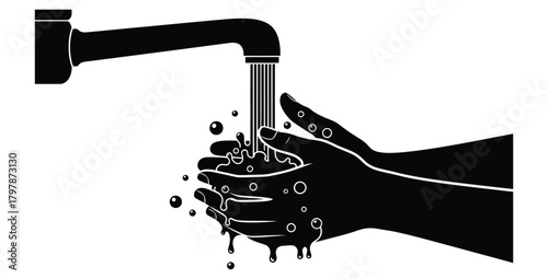 Person washing hands under running water from a tap in a hygiene and health concept