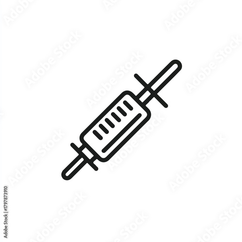 Syringe outline icon for medical health care and vaccination campaign needs featuring needle and plunger on a white background suitable for websites and applications design