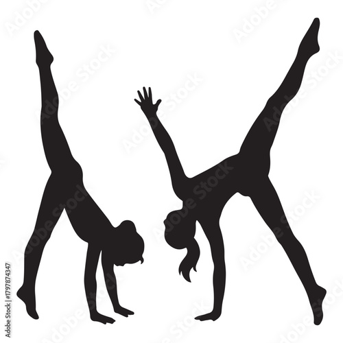 Female Gymnasts Performing Acrobatics Silhouette Vector Set