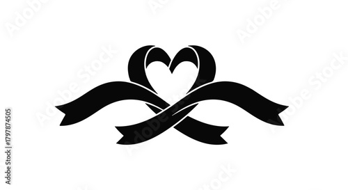 Elegant black ribbon forms a symbolic heart shape, representing love and remembrance